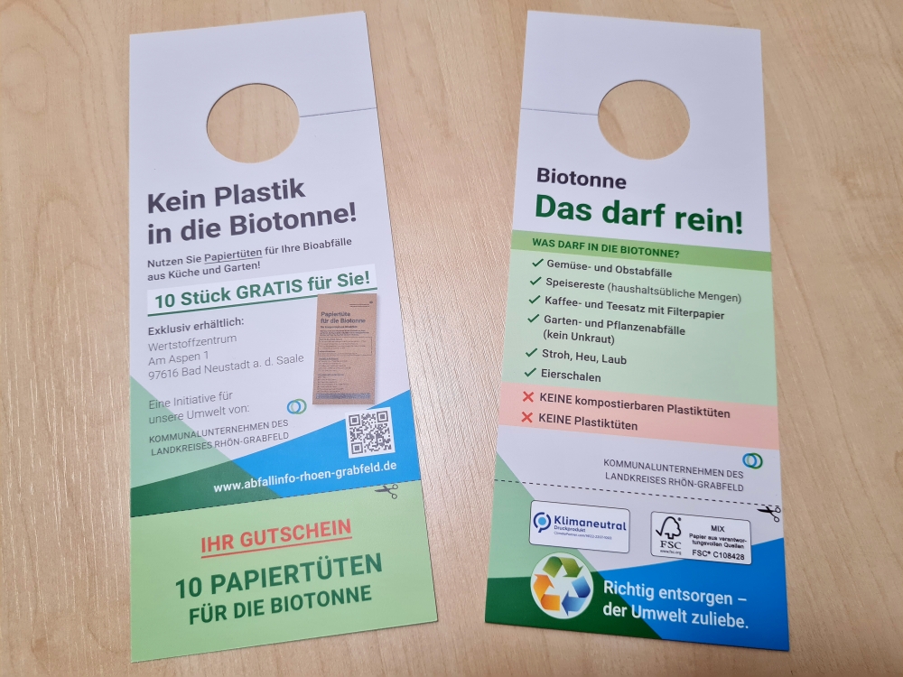 The garbage can tags with the voucher and instructions for the organic waste garbage can in detail